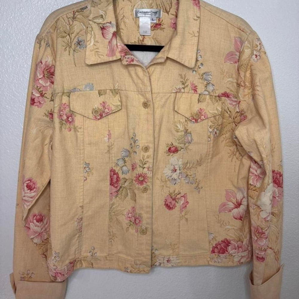 Vintage Coldwater Creek Floral Denim Jacket Cottagecore - Large SPRING SUMMER